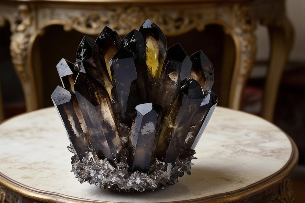 Aura Grounding Smoky Quartz Cluster — Raw Geode Altar Anchor
