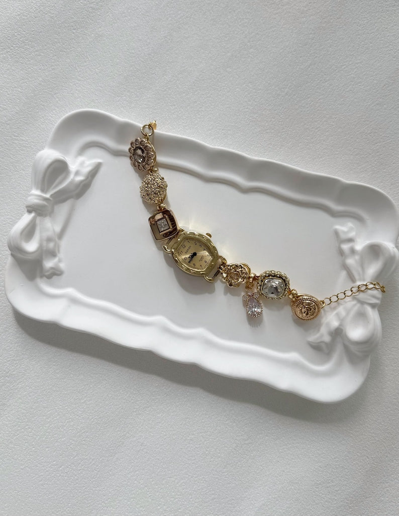 Aura Retro Charms Watch Bracelet — Pearl & Sacred Symbol Timepiece