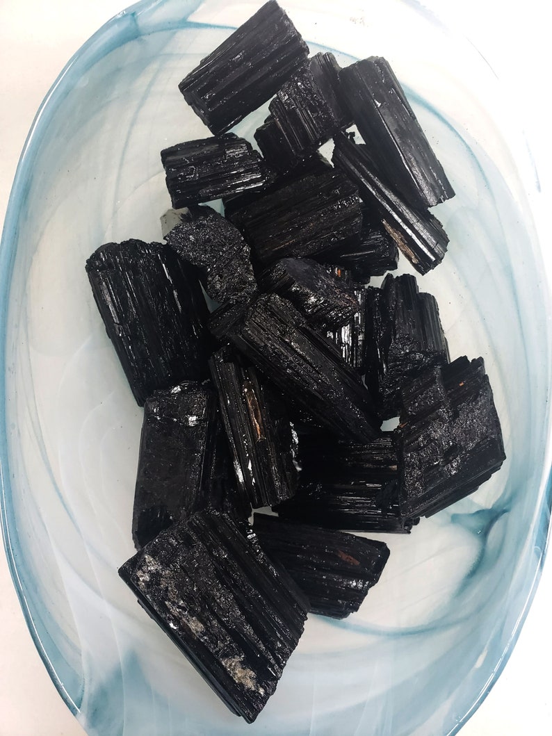 Aura Guardian Black Tourmaline Rough Stones — Raw Earth Grounding Chunks