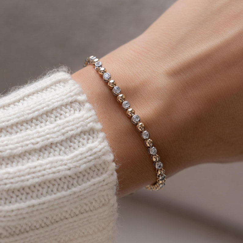 Duality Mixed Metal Tennis Strand — Two-Tone Solitaire Aura