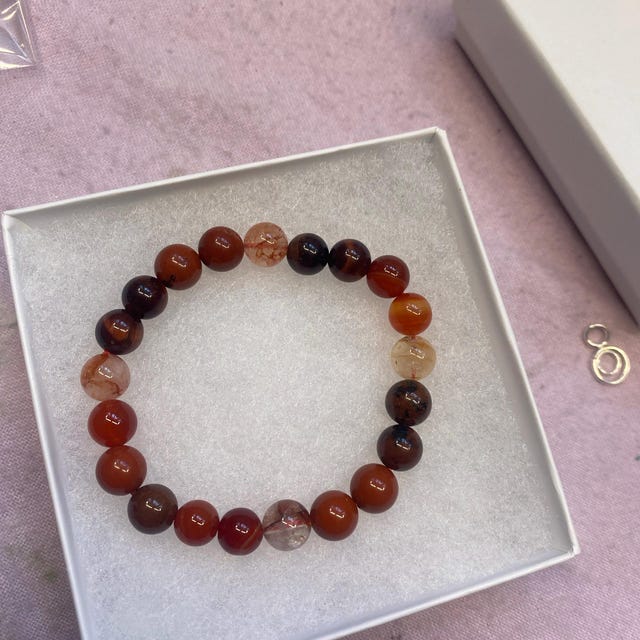Aura Grounding Fire Quartz Strand — Red Tiger's Eye, Carnelian & Obsidian (Queue #24)