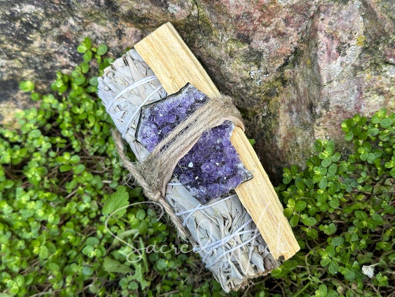 Aura Amethyst & Sacred Smudge Calm Bundle — Tranquility & Intuition Smudging Set