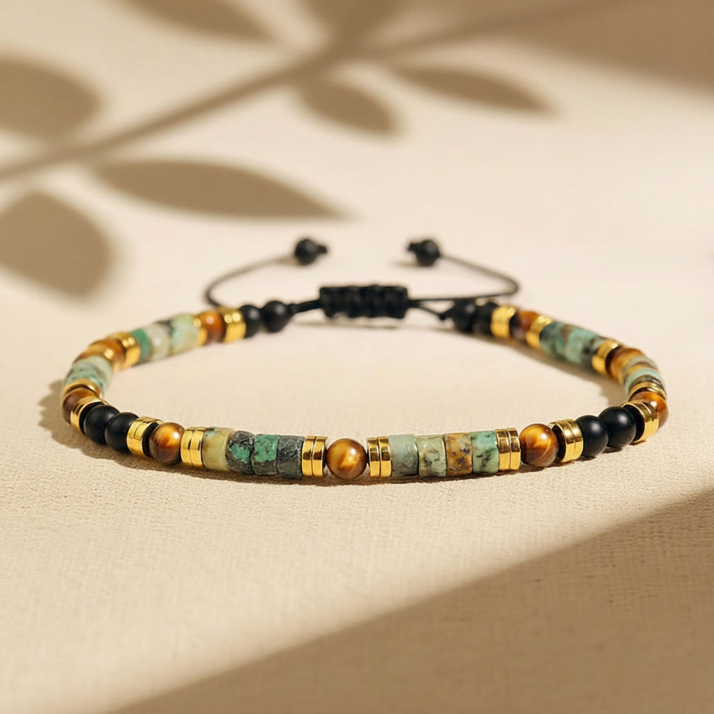 Aura Triple Protection Stacking Strand — African Turquoise, Tiger's Eye & Black Onyx