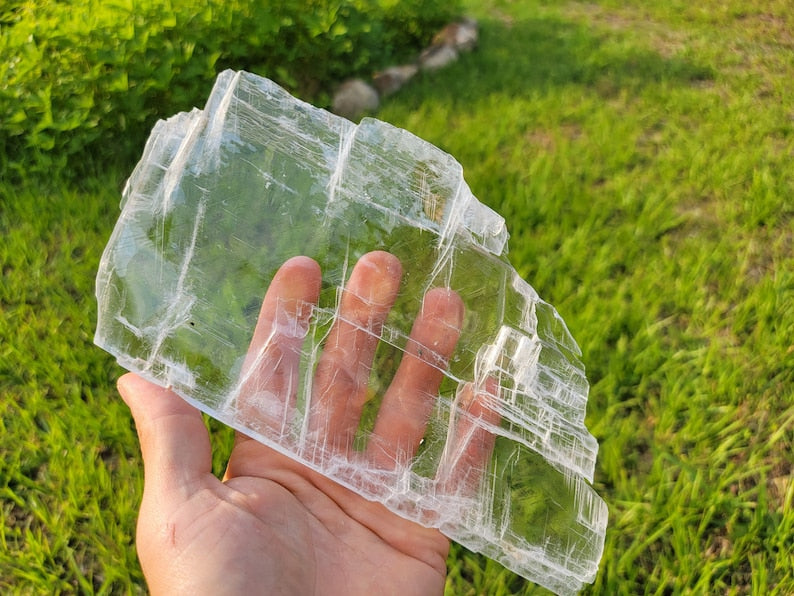 Aura Raw Selenite Slab — Altar Crystal Cleansing Block (Queue #10)
