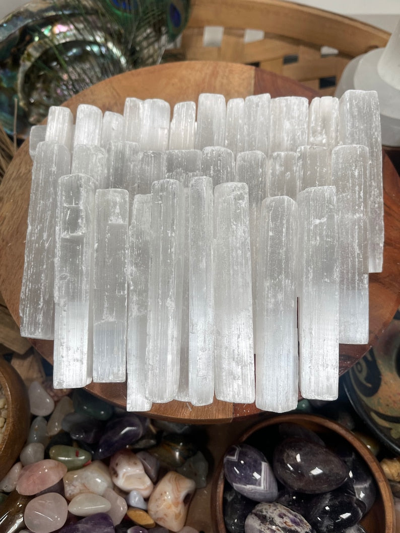 Aura Raw Selenite Cleansing Wands (4-Inch) — Crown Chakra Energy Clearing Columns