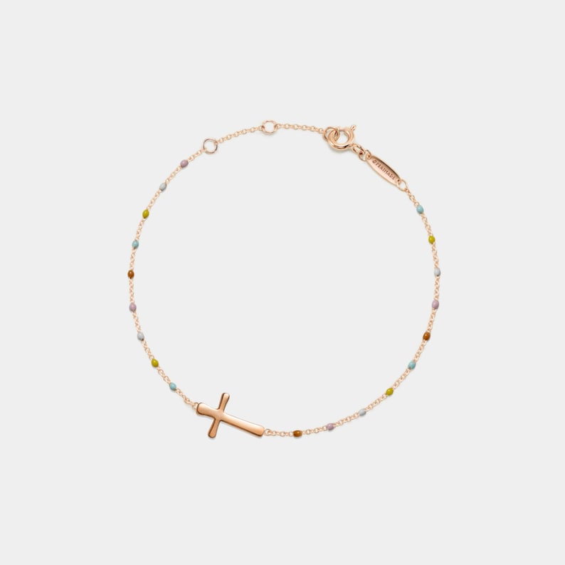 Sacred Cross Enamel Bead Bracelet — Dainty Spiritual Alignment Strand