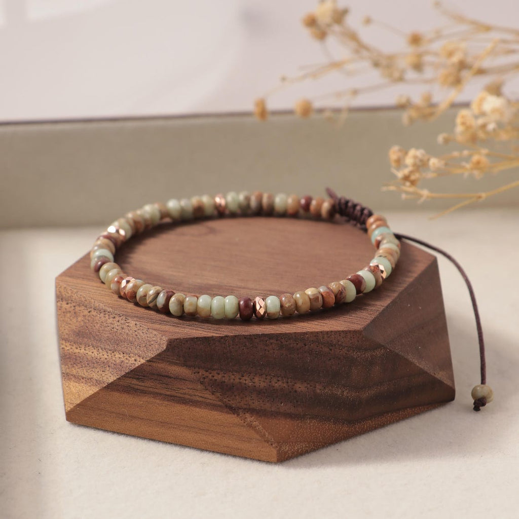 Aura Autumn Jasper Leather Wrap — Earth Grounding Bangle (Queue #9)