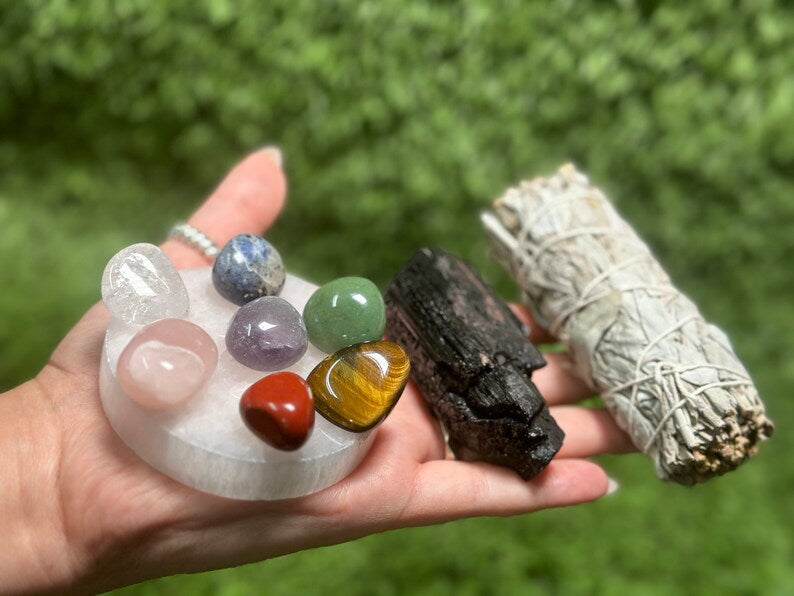 Aura Sanctuary Home Protection Kit — Sacred Black Tourmaline & Smudge Set