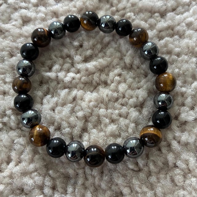 Aura Triple Protection Strand — Tiger's Eye, Hematite & Black Obsidian