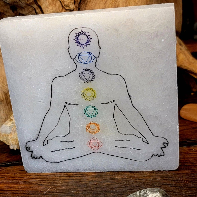 Aura Seven Chakras Selenite Charging Plate — Multi-Chakra Alignment Cleansing Slab