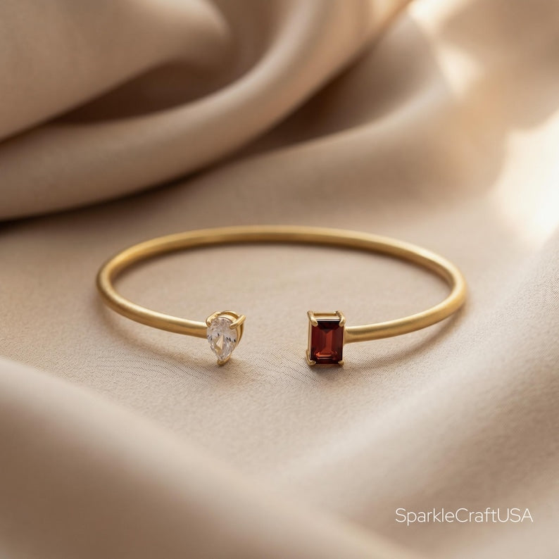 Custom Birthstone Open Cuff — Personal Cosmic Blueprint