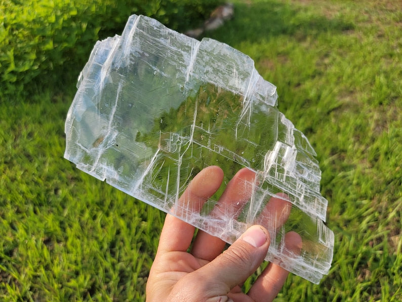 Aura Raw Selenite Slab — Altar Crystal Cleansing Block (Queue #10)