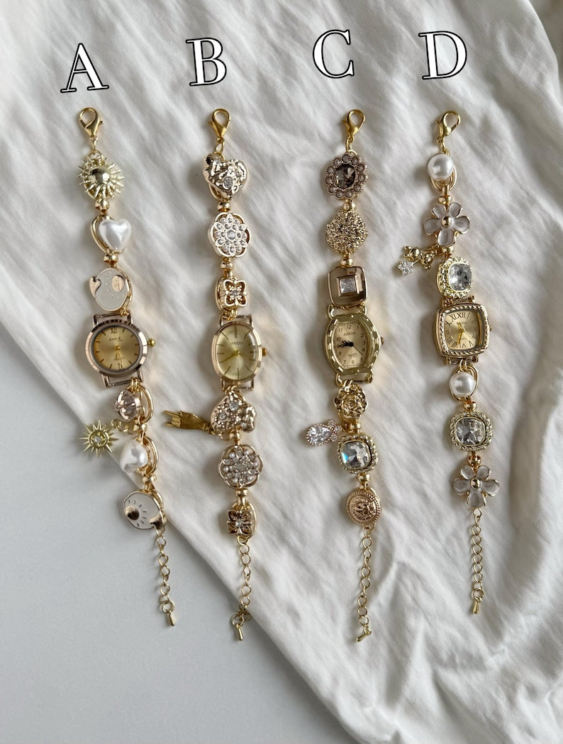 Aura Retro Charms Watch Bracelet — Pearl & Sacred Symbol Timepiece