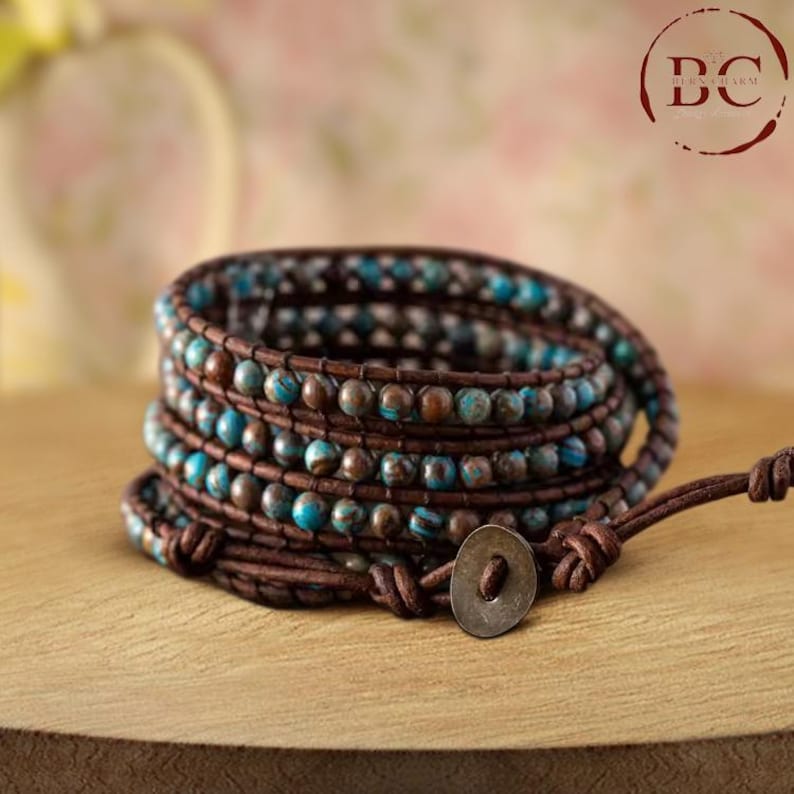 Aura Autumn Jasper Leather Wrap — Earth Grounding Bangle