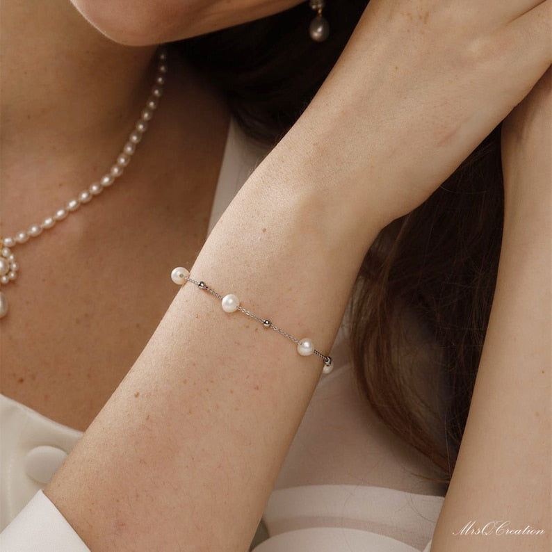 Dainty Dewdrop Pearl Strand — 18K Gold & Natural Freshwater Pearl Bracelet