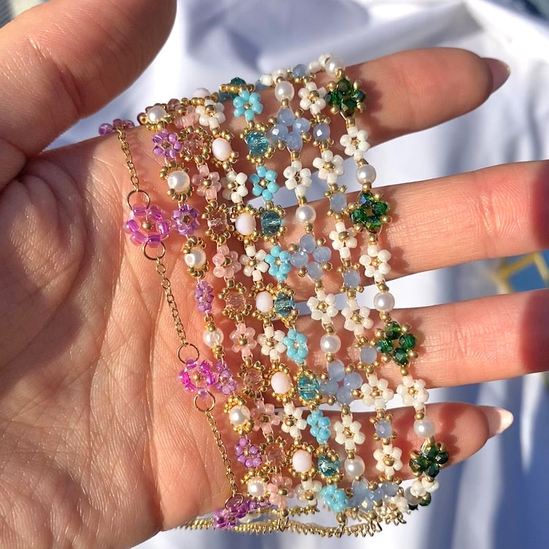 Aura Celestial Floral Strand — 18K Gold Plated Crystal Beaded Bracelet