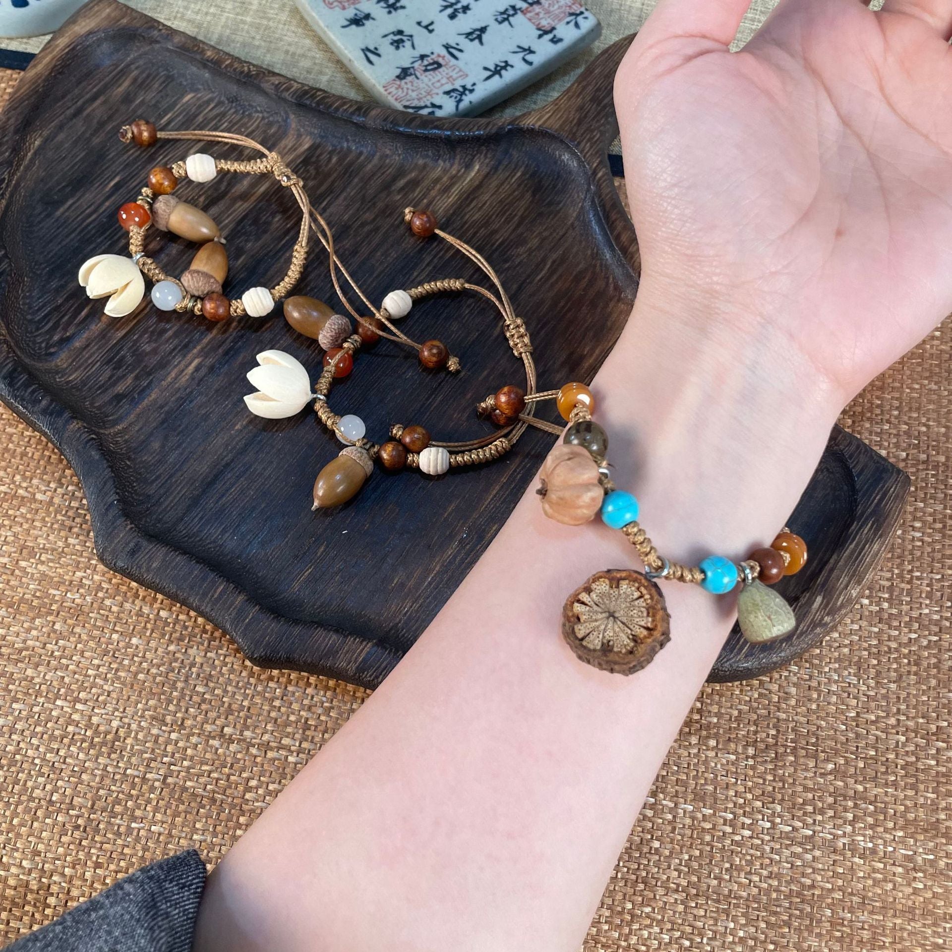 Aura Ocean Agate Macrame Strand — Handcrafted Eco-Friendly Hemp Bangle (Queue #26)