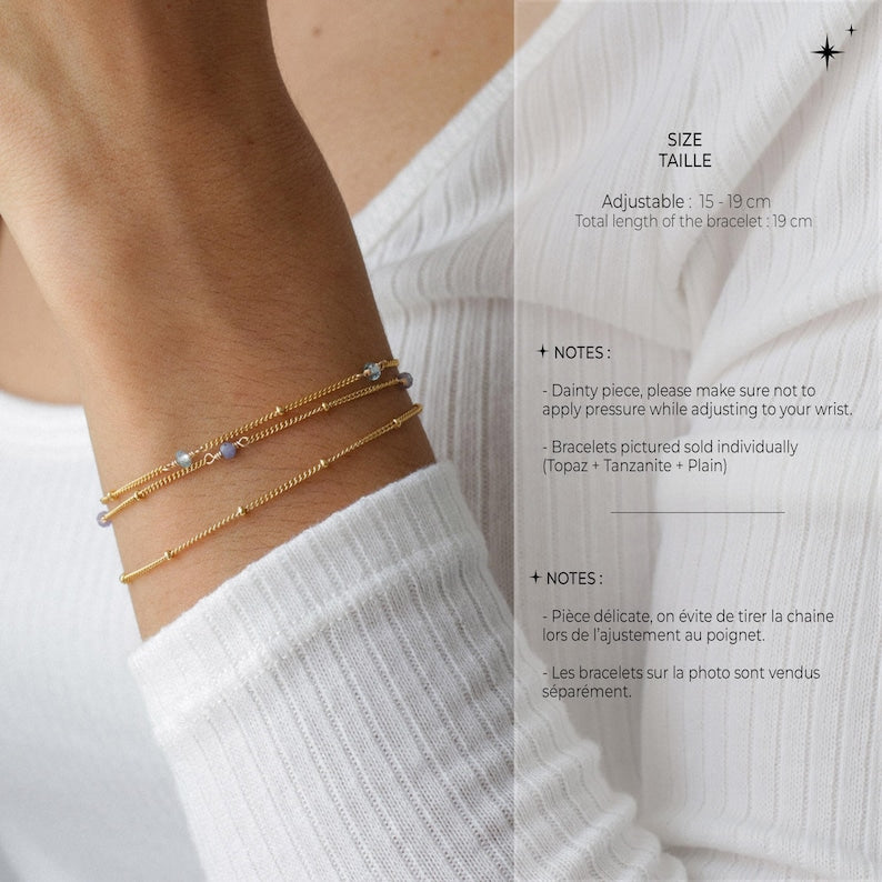 Aura Minimalist Gemstone Chain — Dainty 14K Gold Filled & Sterling Silver Birthstone Bracelet