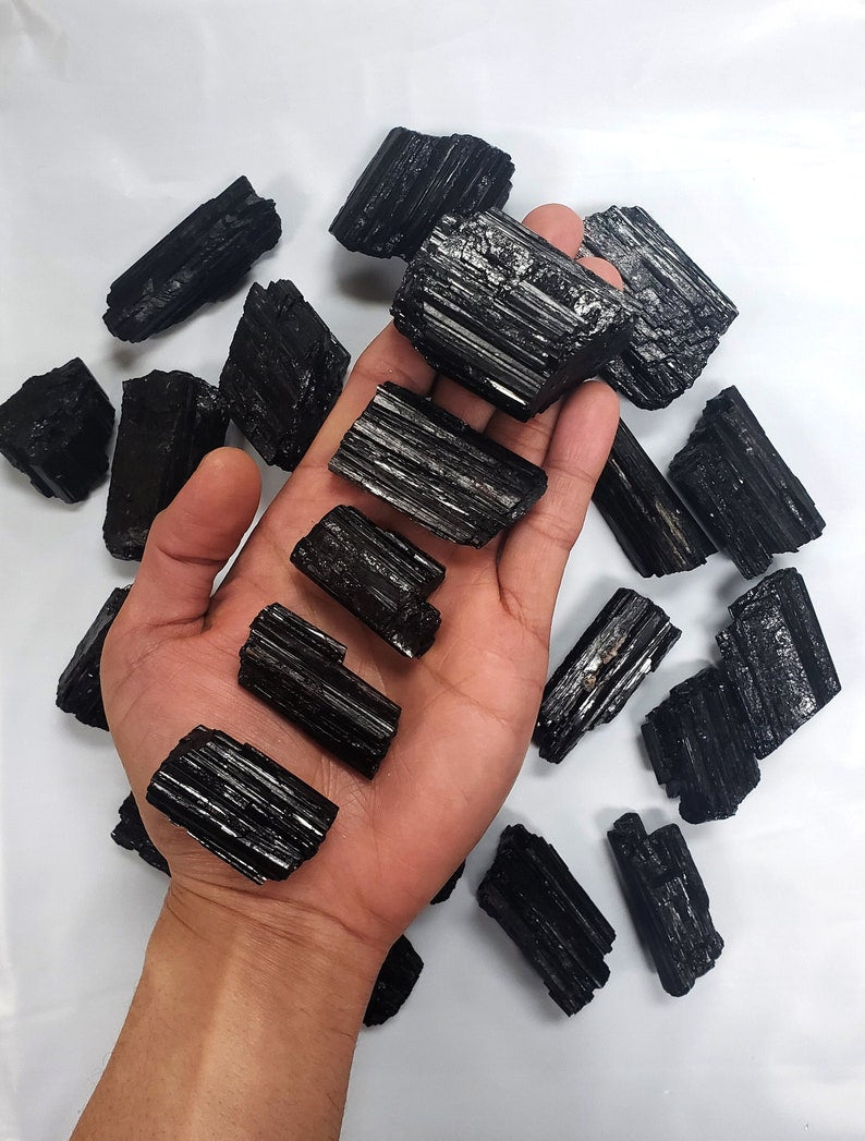 Aura Guardian Black Tourmaline Rough Stones — Raw Earth Grounding Chunks