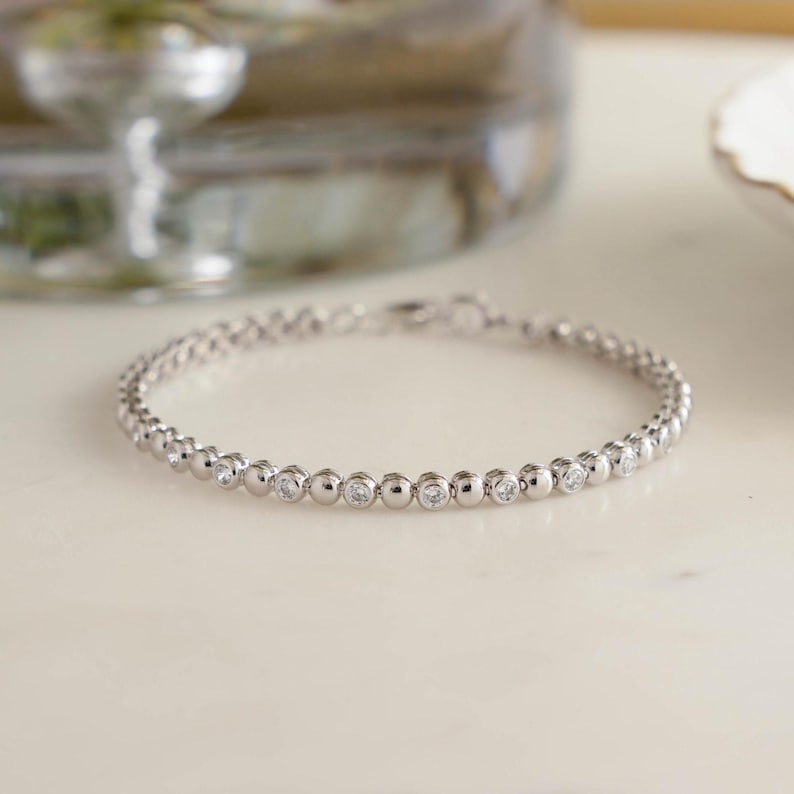 Dainty Beaded Bezel Tennis Bracelet — Luminous Orbit Aura