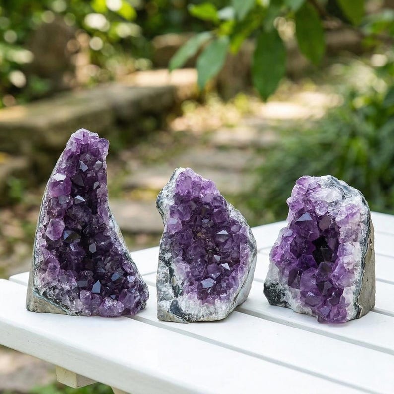 Aura Tranquility Amethyst Cluster — Raw Uruguay Violet Geode Altar Anchor