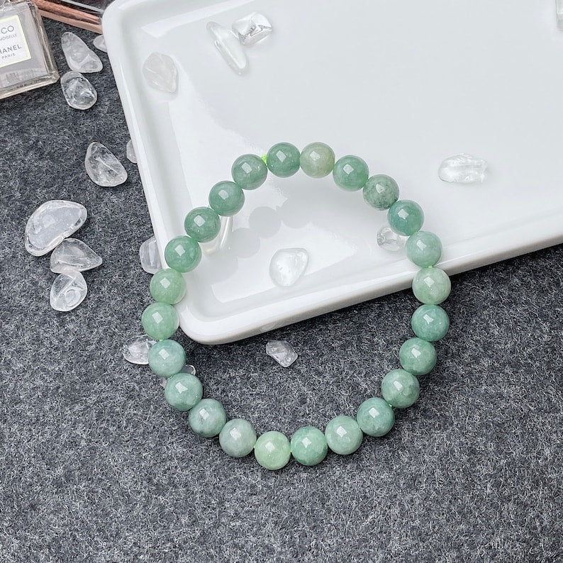 Aura Lucky Jade Bangle — Real Green Jadeite Bead Wristband