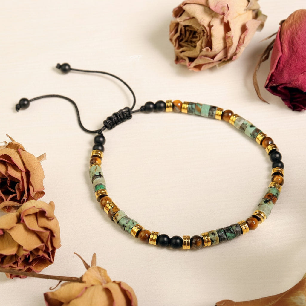 Aura Triple Protection Stacking Strand — African Turquoise, Tiger's Eye & Black Onyx