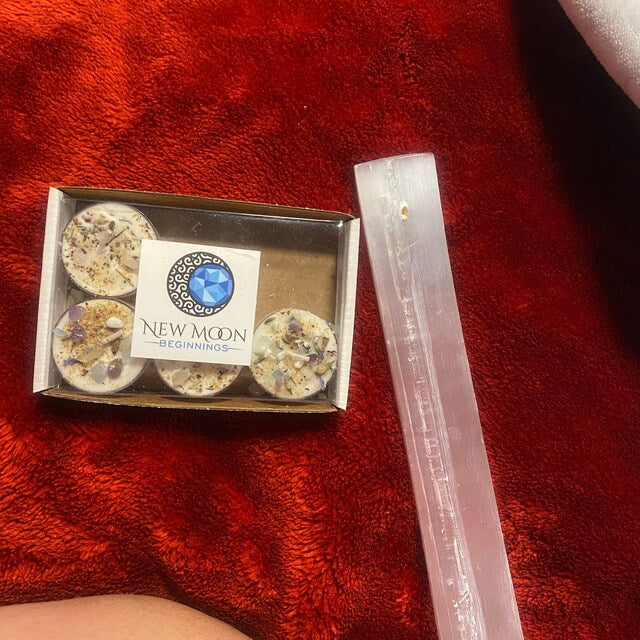 Aura Polished Selenite Incense Holder — Sacred Altar Cleansing Plate
