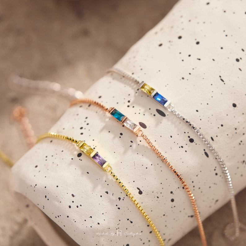 Aura Baguette Birthstone Bracelet — Custom Family Alignment Talisman