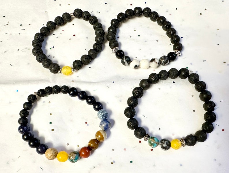 Aura Celestial Lava Stone Strand — Solar System Aromatherapy Diffuser Bracelet