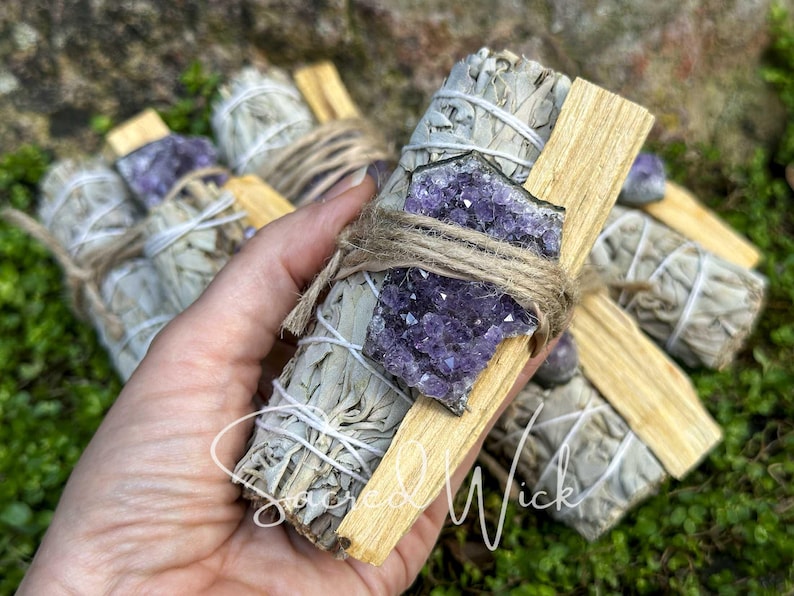 Aura Amethyst & Sacred Smudge Calm Bundle — Tranquility & Intuition Smudging Set