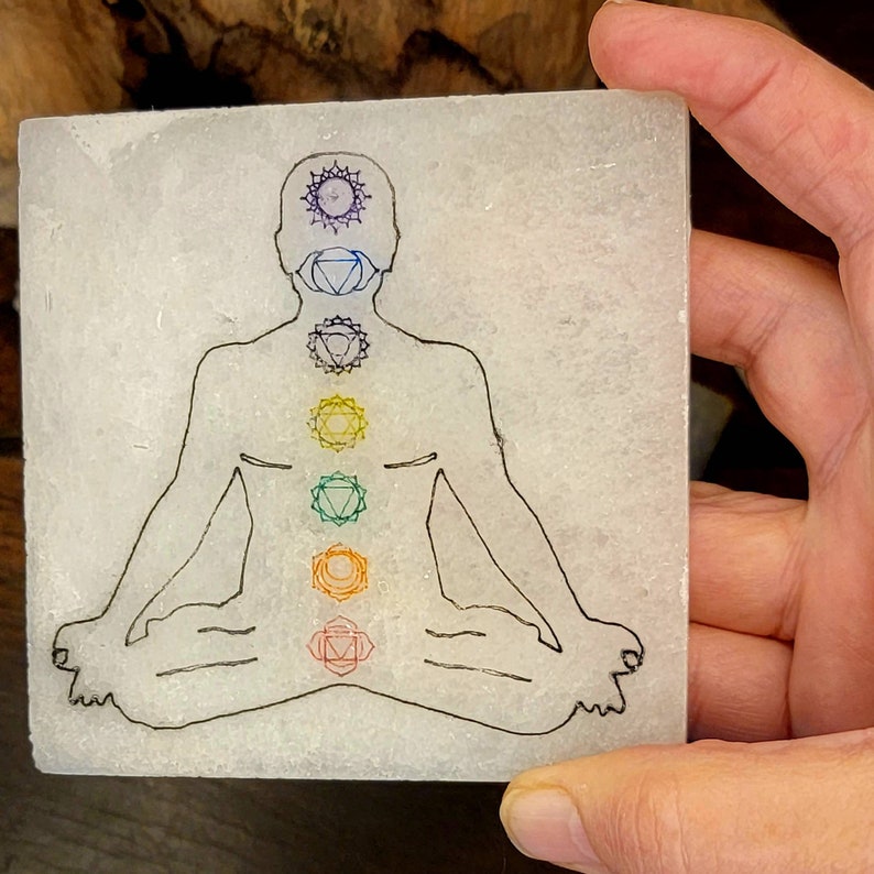 Aura Seven Chakras Selenite Charging Plate — Multi-Chakra Alignment Cleansing Slab