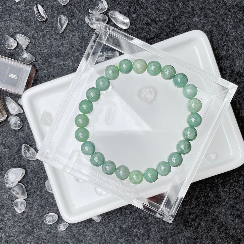 Aura Lucky Jade Bangle — Real Green Jadeite Bead Wristband