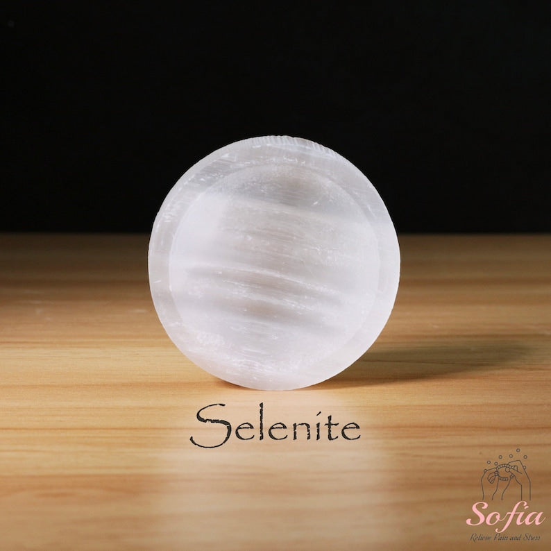 Aura Polished Circle Selenite Plate — Minimalist Altar Cleansing Slab