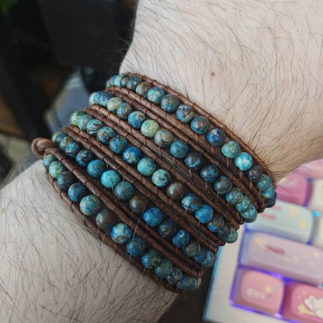 Aura Autumn Jasper Leather Wrap — Earth Grounding Bangle