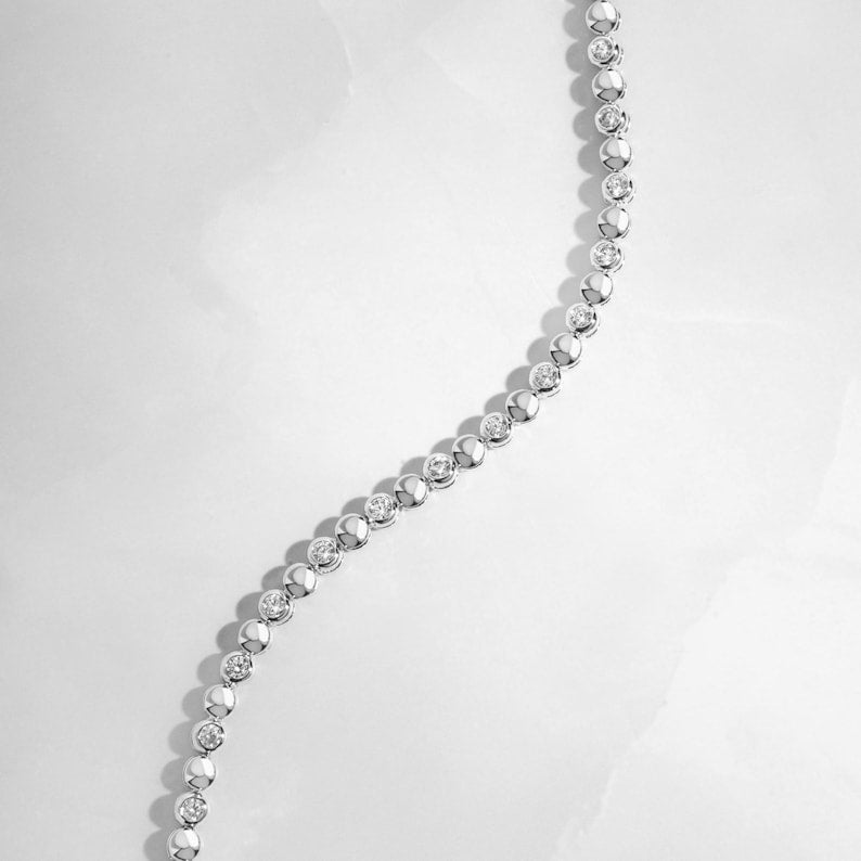 Dainty Beaded Bezel Tennis Bracelet — Luminous Orbit Aura