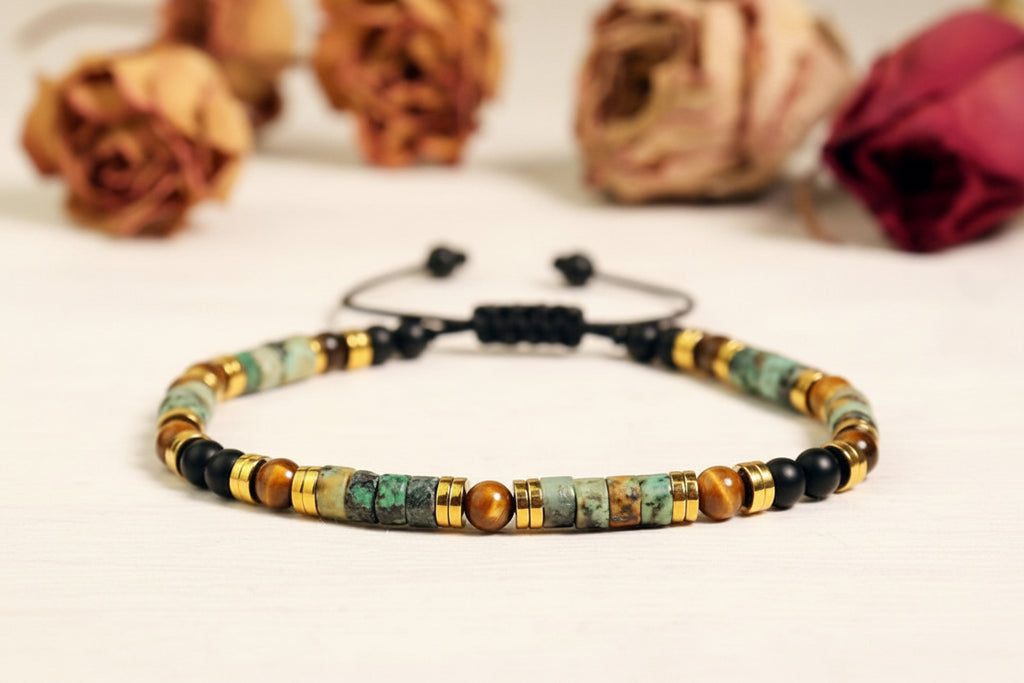 Aura Triple Protection Stacking Strand — African Turquoise, Tiger's Eye & Black Onyx