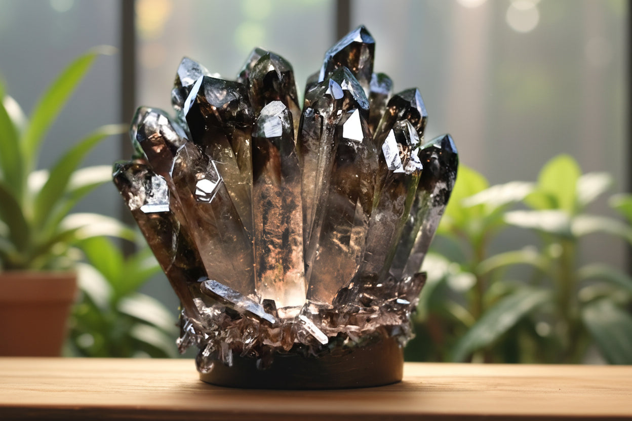 Aura Grounding Smoky Quartz Cluster — Raw Geode Altar Anchor