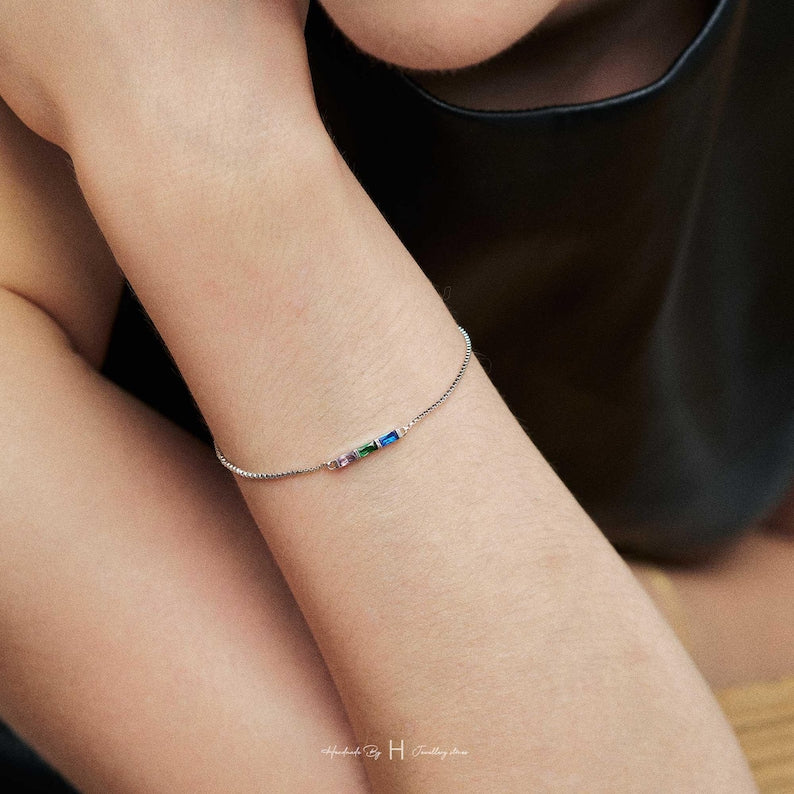 Aura Baguette Birthstone Bracelet — Custom Family Alignment Talisman
