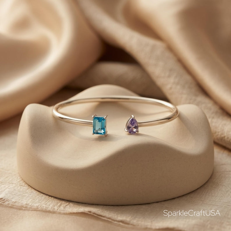 Custom Birthstone Open Cuff — Personal Cosmic Blueprint