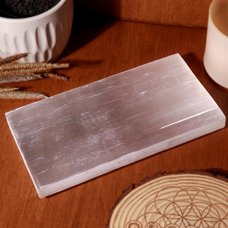 Aura Seven Chakras Selenite Charging Plate — Multi-Chakra Alignment Cleansing Slab
