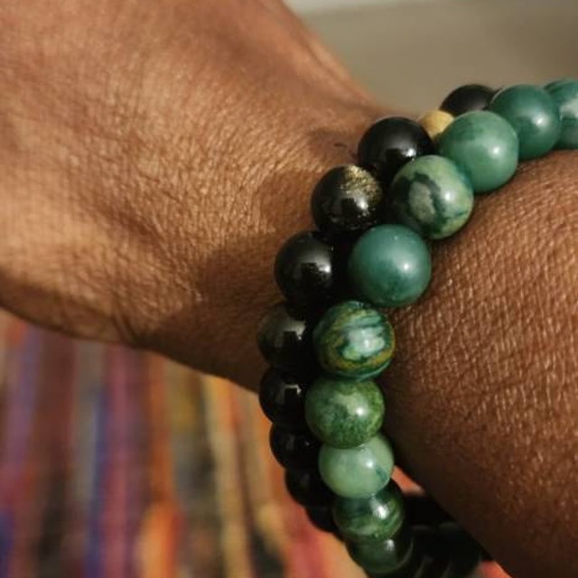Aura Lucky Jade Bangle — Real Green Jadeite Bead Wristband (Queue #7)