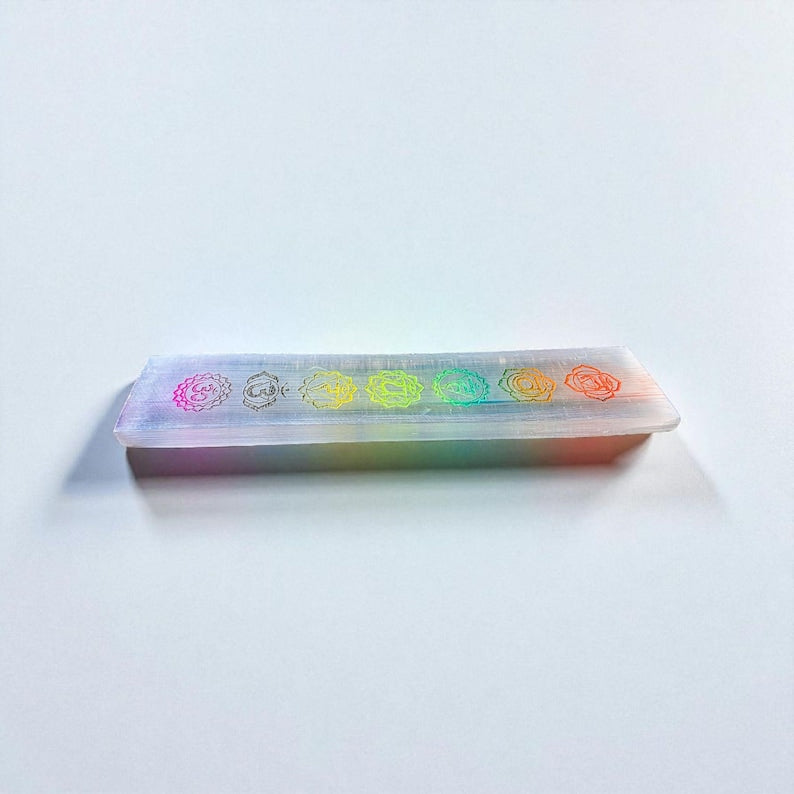 Aura Seven Chakras Selenite Charging Plate — Multi-Chakra Alignment Cleansing Slab