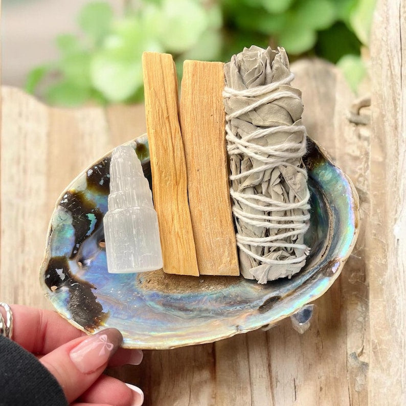 Aura Sacred Smudge & Aura Cleansing Kit — Palo Santo, Sage & Abalone Shell Set
