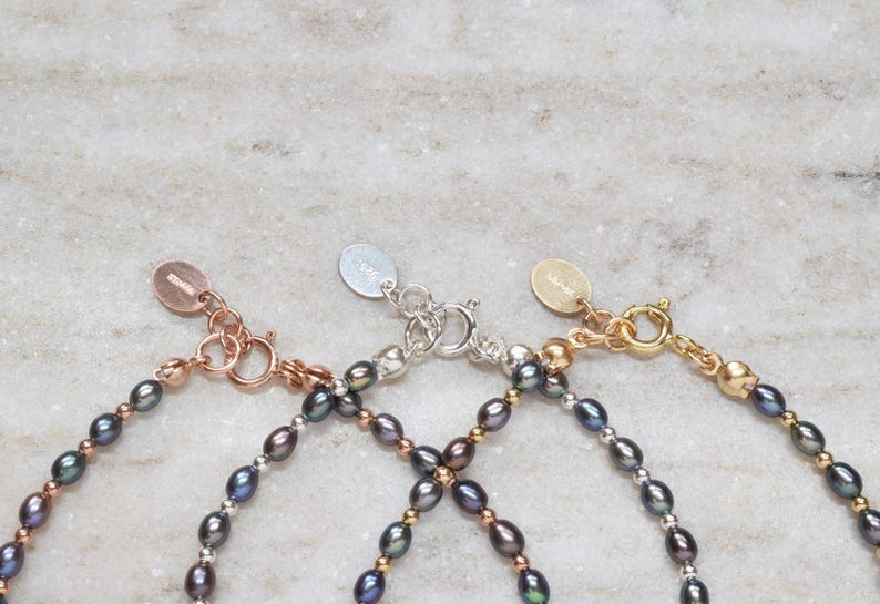 Aura Peacock Pearl Strand — Gold Filled Bracelet with Natural Black Pearls