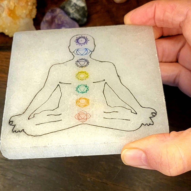 Aura Seven Chakras Selenite Charging Plate — Multi-Chakra Alignment Cleansing Slab