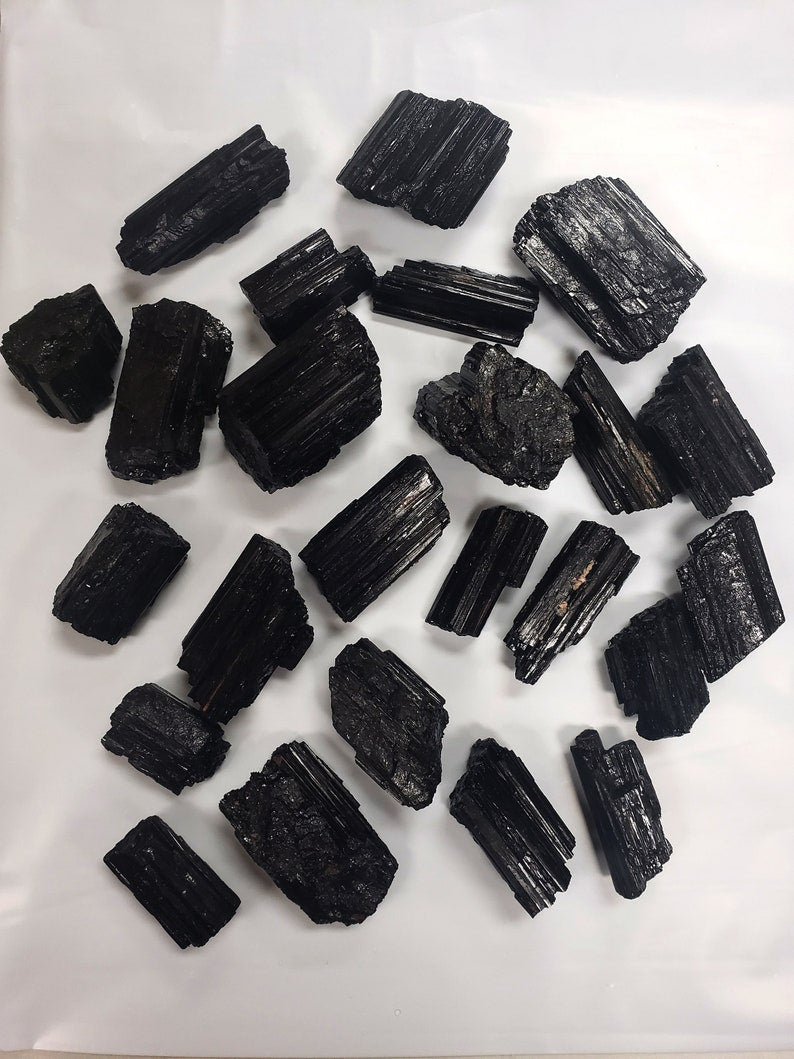 Aura Guardian Black Tourmaline Rough Stones — Raw Earth Grounding Chunks
