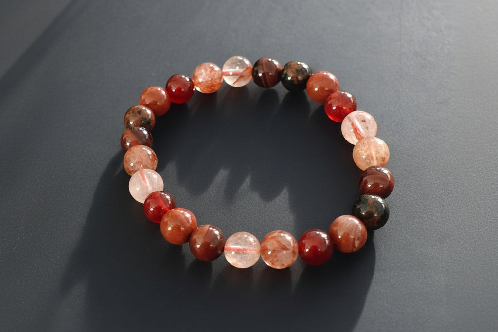 Aura Grounding Fire Quartz Strand — Red Tiger's Eye, Carnelian & Obsidian (Queue #24)