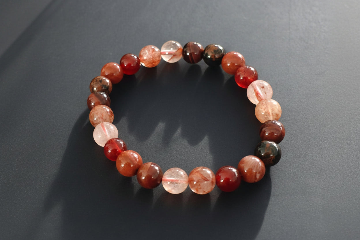 Aura Grounding Fire Quartz Strand — Red Tiger's Eye, Carnelian & Obsidian (Queue #24)