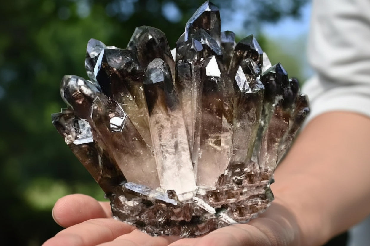 Aura Grounding Smoky Quartz Cluster — Raw Geode Altar Anchor